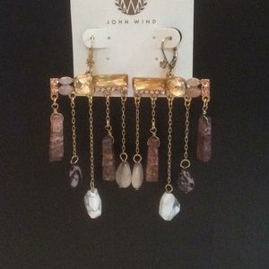 John Wind 3” stone & crystal chandelier earrings